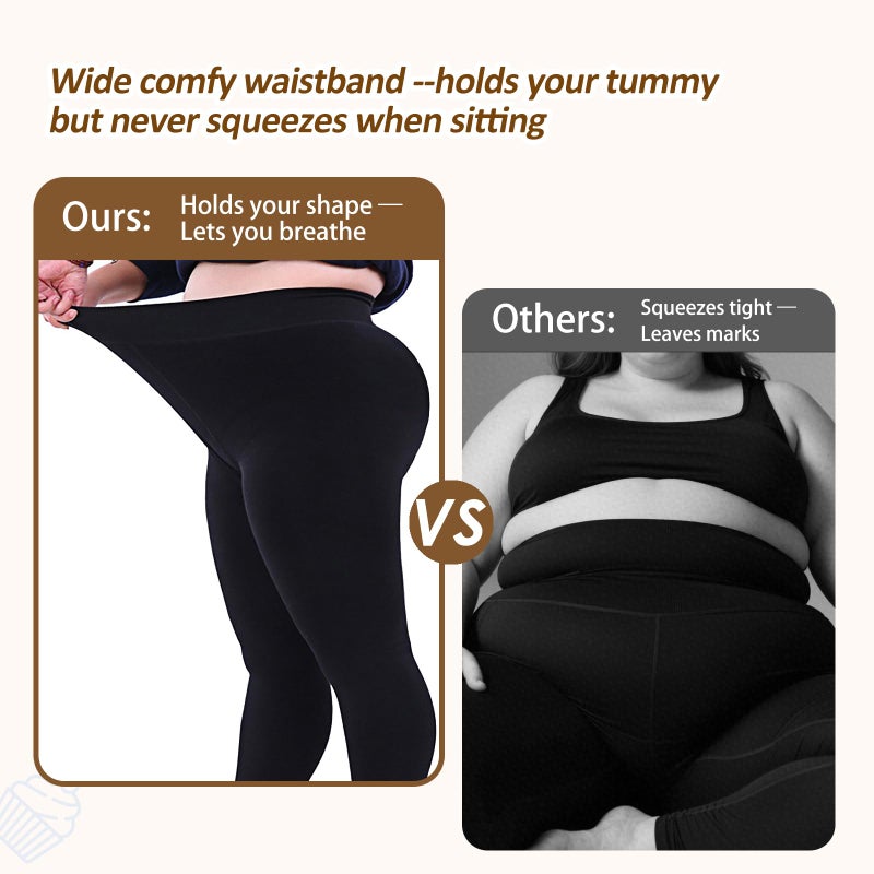 Seawhisper Leggings for Women Plus Size Tights High Waisted Cotton Fleece Lined Black Wide Tummy Control XL 2X 3X 4X 16W 18W 20W 22W 26W - Image 5
